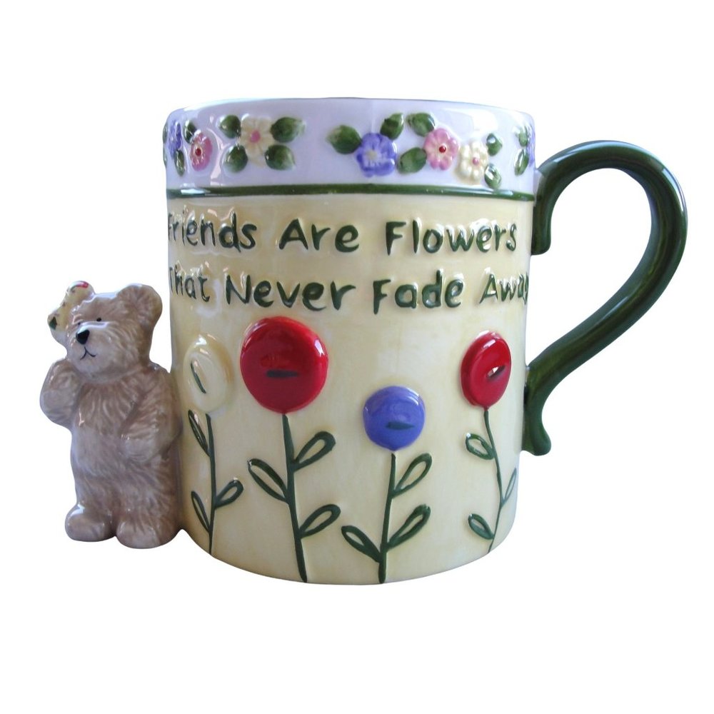 Boyds Bear 2006 Hi Relief Coffee Cup Mug Friends are‎ Flowers 14 oz